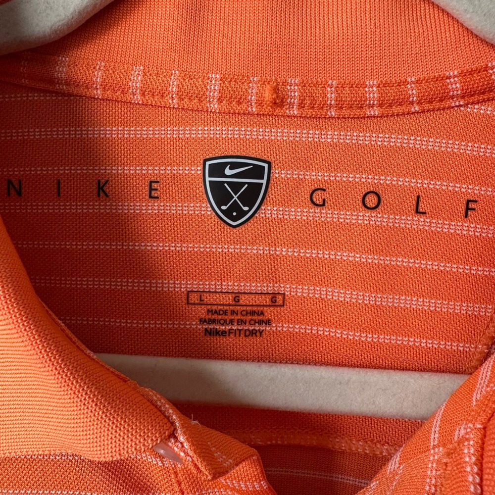 Nike Golf Polo Shirt‎ Striped FitDry Athletic Training Orange Large - Picture 2 of 5